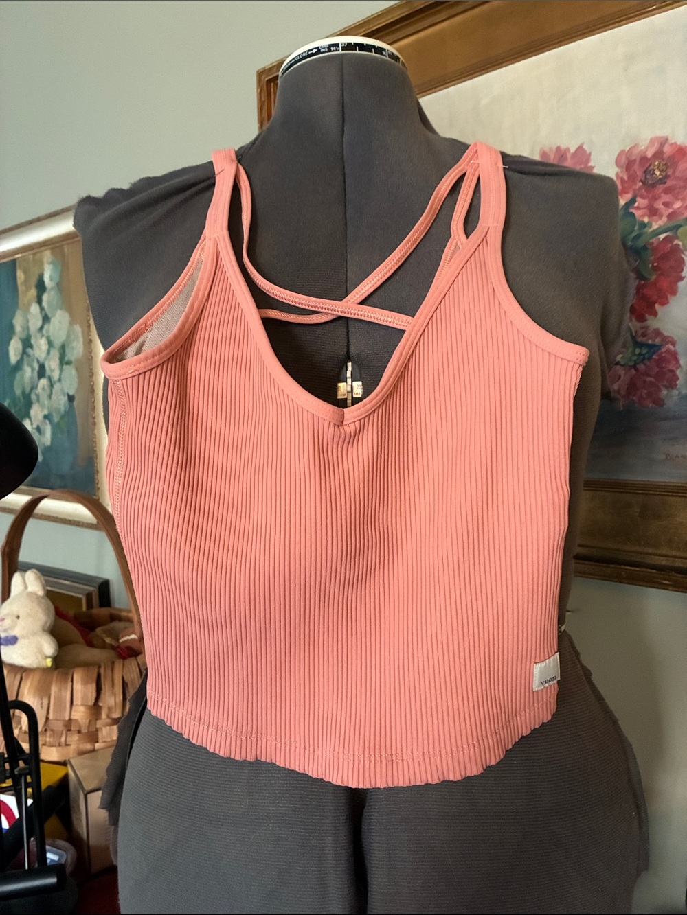 Vuori Coral Pink Ribbed Crop Tank - 
Size X-Small